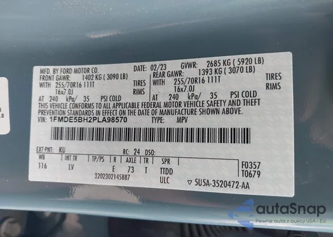 2023 Ford Bronco z USA, uszkodzony, nr VIN 1FMDE5BH2PLA98570